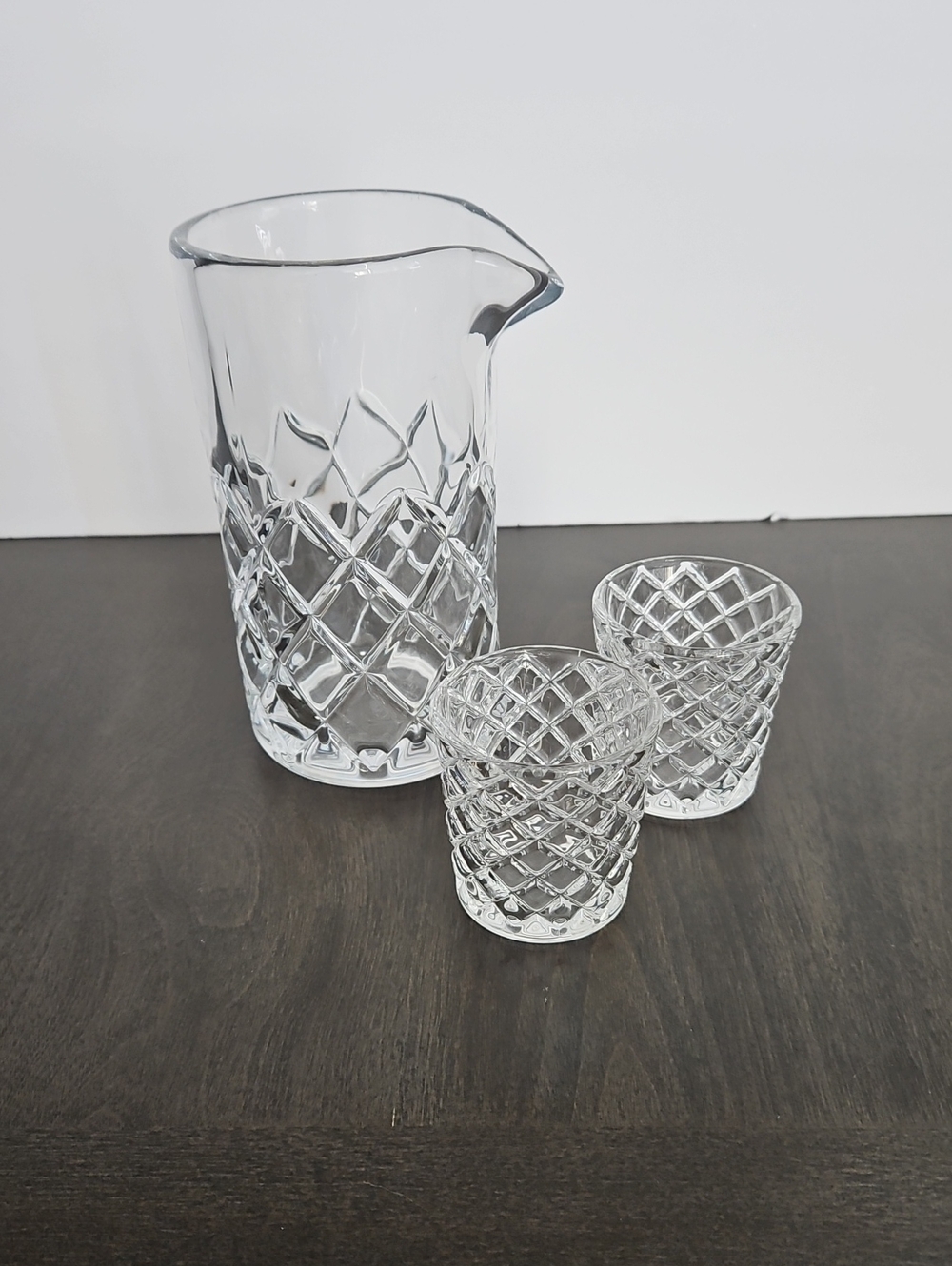 Crate & Barrel Clear Crystal-Style Glass Cocktail Pitcher & Shot Glasses Set